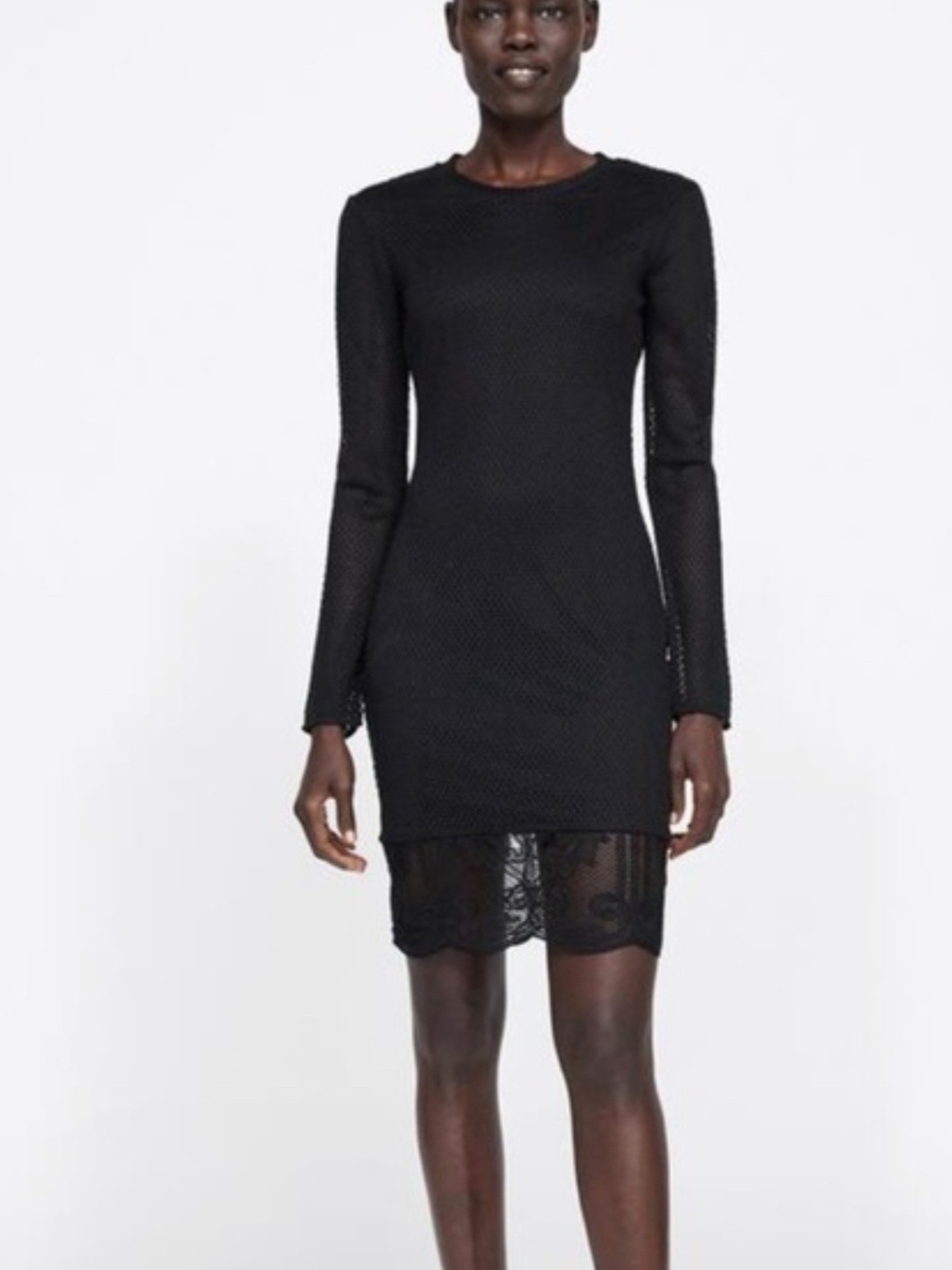 ZARA Black Bodycon MESH TRIM DRESS SIZE L
